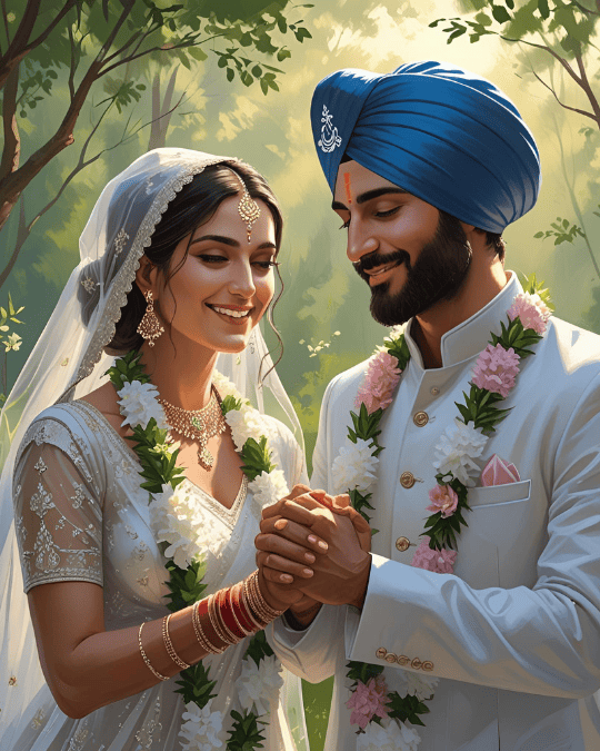 Sikh bride and groom during Anand Karaj wedding ceremony
